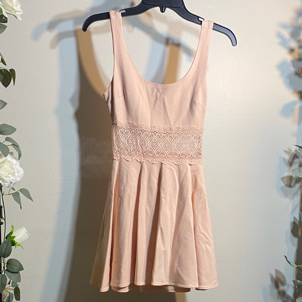 bebe Blush Lace Accent Mini Dress